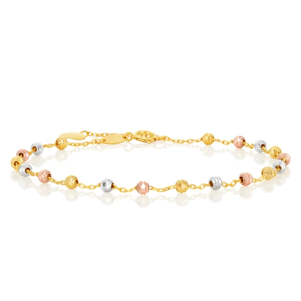 9ct Gold Three Tone Beads 17cm Bracelet With 2cm Extension – Shiels Jewellers