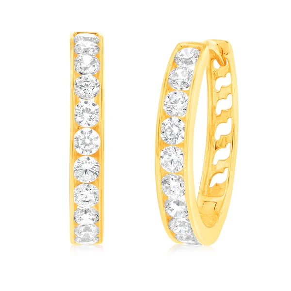 9ct Radiant Yellow Gold Cubic Zirconia Hoop Earrings – Shiels Jewellers