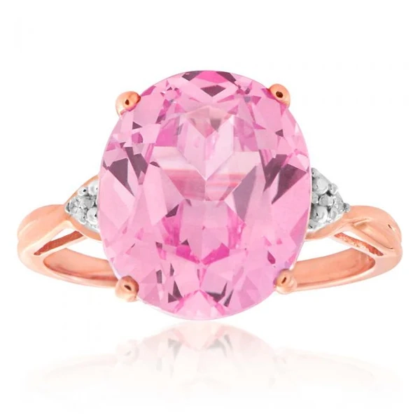 9ct Rose Gold Created Peach Sapphire & Diamond Oval Ring – Shiels Jewellers