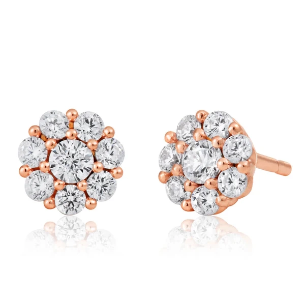 9ct Rose Gold Silver Filled Cubic Zirconia Flower Studs – Shiels Jewellers