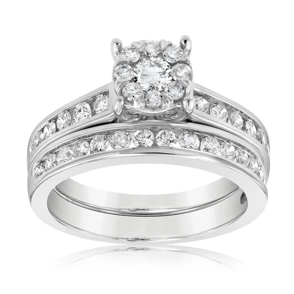 9ct White Gold 1 Carat Diamond Bridal Set Ring with Halo Setting – Shiels Jewellers