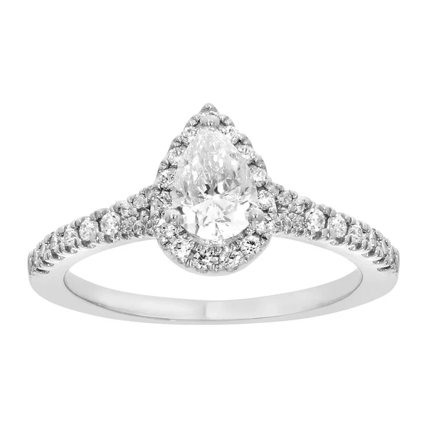 9ct White Gold 1 Carat Pear Cut Diamond Solitaire Ring with Brilliant  – Shiels Jewellers