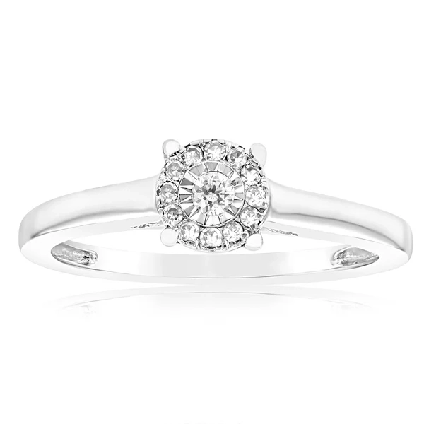 9ct White Gold 10 Points Diamond Ring with 13 Brilliant Cut Diamonds – Shiels Jewellers