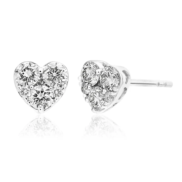 9ct White Gold Luxurious 1/2 Carat Diamond Heart Stud Earrings – Shiels Jewellers