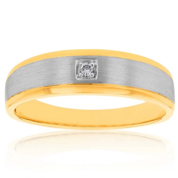 9ct Yellow and White Gold Diamond Gents Ring – Shiels Jewellers