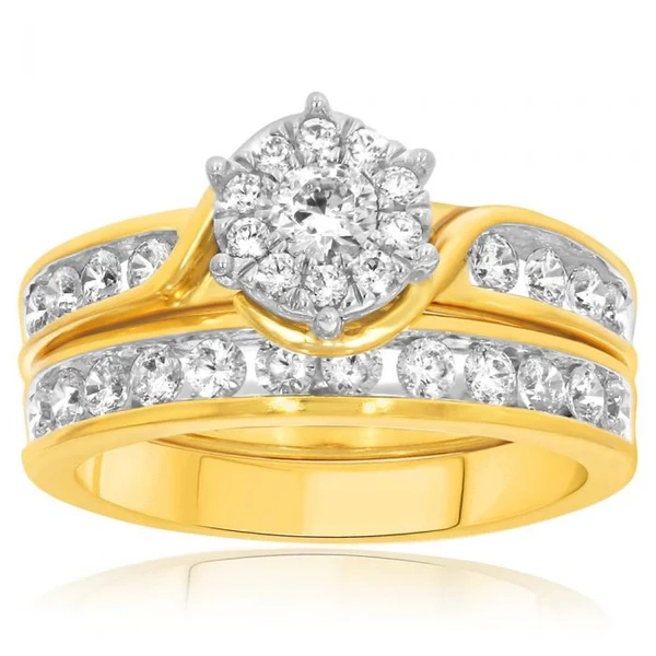 9ct Yellow Gold 1 Carat Diamond 2 Ring Bridal Set – Shiels Jewellers