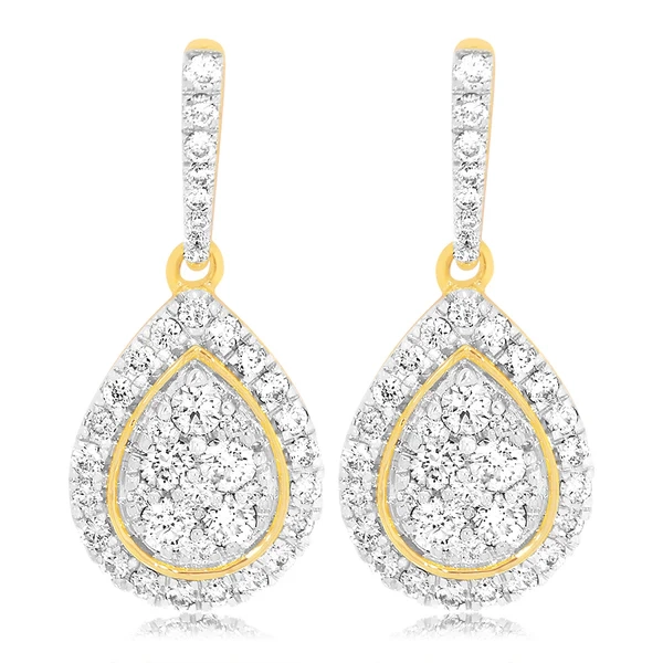 9ct Yellow Gold 1 Carat Diamond Pear Shape Drop Earrings – Shiels Jewellers