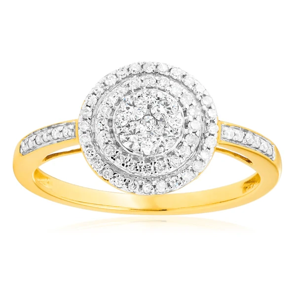 9ct Yellow Gold 1/2 Carat Halo Diamond Ring – Shiels Jewellers