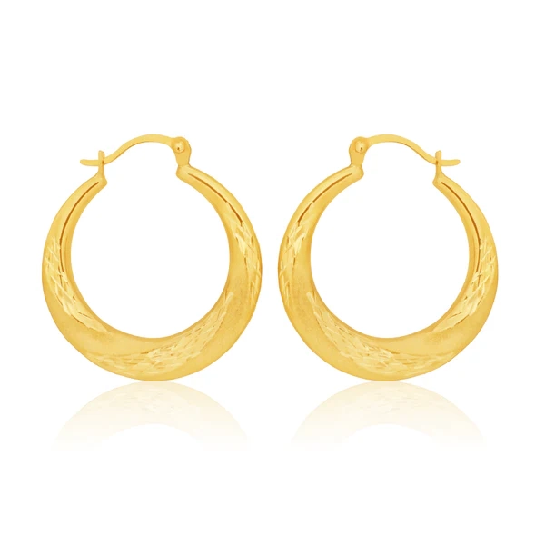 9ct Yellow Gold 15mm Creole With Diamond Cut Pattern Earrings – Shiels Jewellers