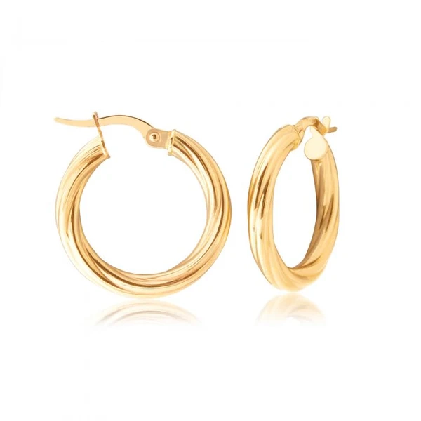 9ct Yellow Gold 15mm Twist Hoop Earrings – Shiels Jewellers