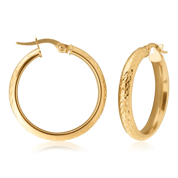 9ct Yellow Gold 20mm Diamond Cut Hoop Earrings – Shiels Jewellers