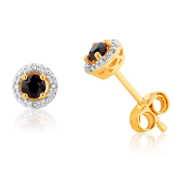 9ct Yellow Gold 3mm Natural Sapphire and Diamond Halo Stud Earrings – Shiels Jewellers