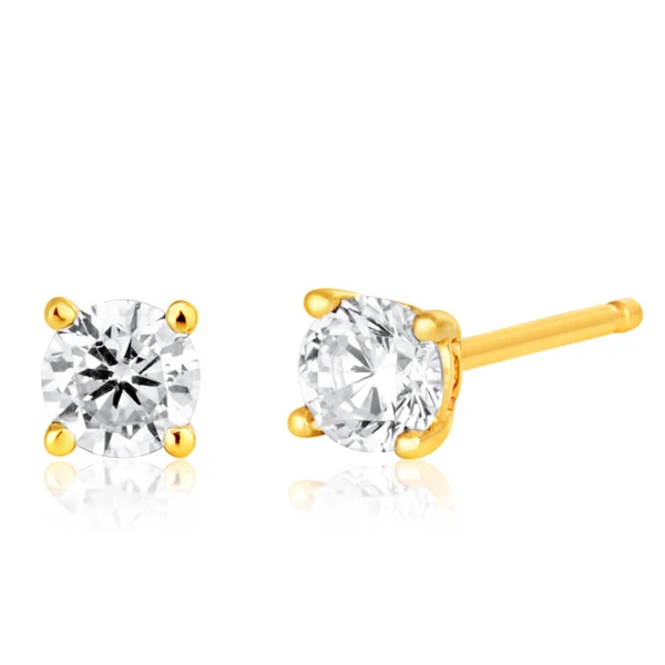 9ct Yellow Gold 3mm Zirconia Brilliant Cut Stud Earrings – Shiels Jewellers