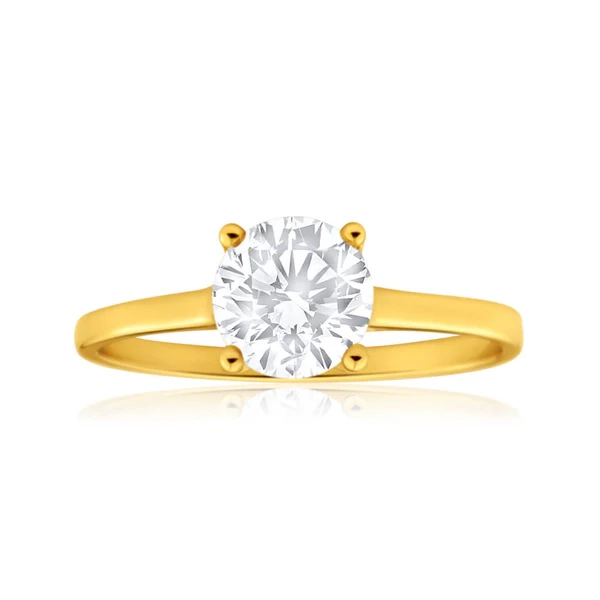 9ct Yellow Gold 6mm Brilliant Cut Cubic Zirconia 4 Claw Ring – Shiels Jewellers