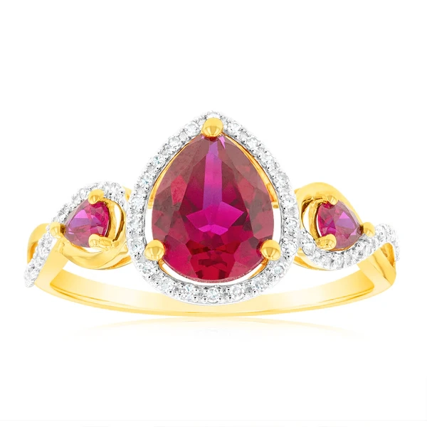 9ct Yellow Gold Created Ruby and Diamond Ring – Shiels Jewellers