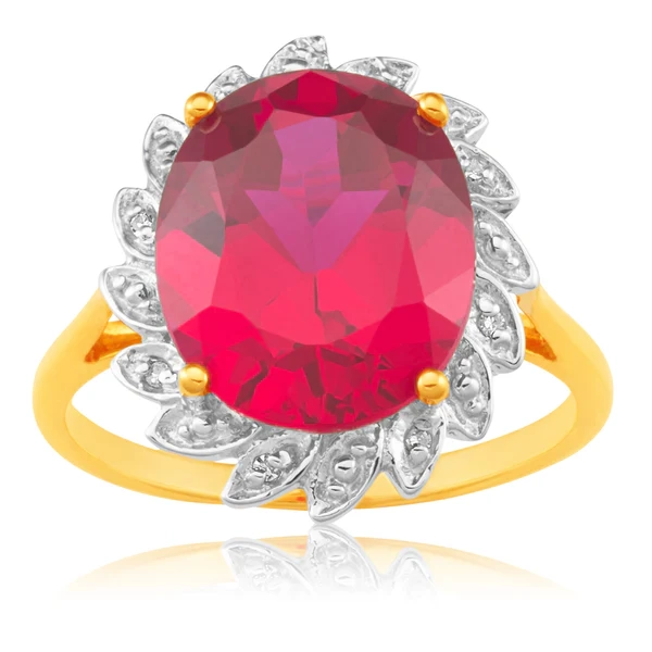 9ct Yellow Gold Created Ruby and Diamond Ring – Shiels Jewellers