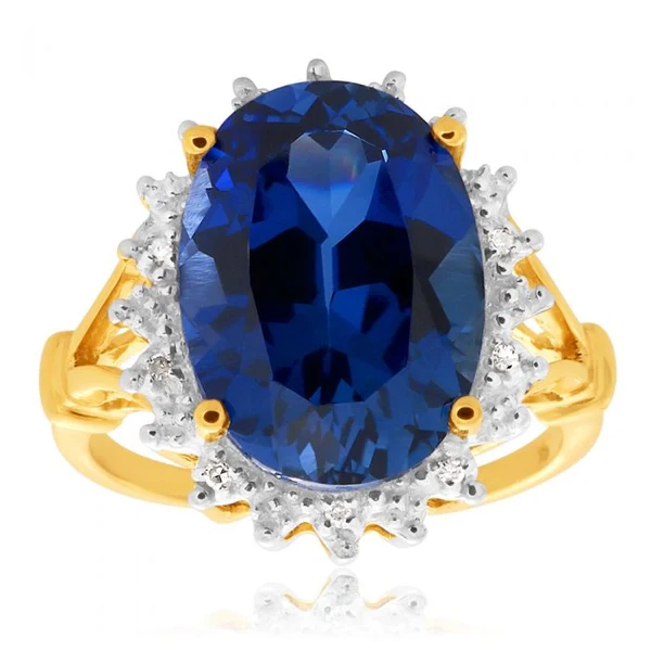 9ct Yellow Gold Created Sapphire & Diamond Ring – Shiels Jewellers