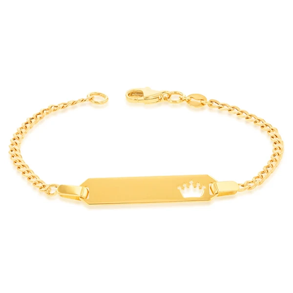 9ct Yellow Gold Crown Cut Out On ID Curb 14cm 'Baby' Bracelet – Shiels Jewellers