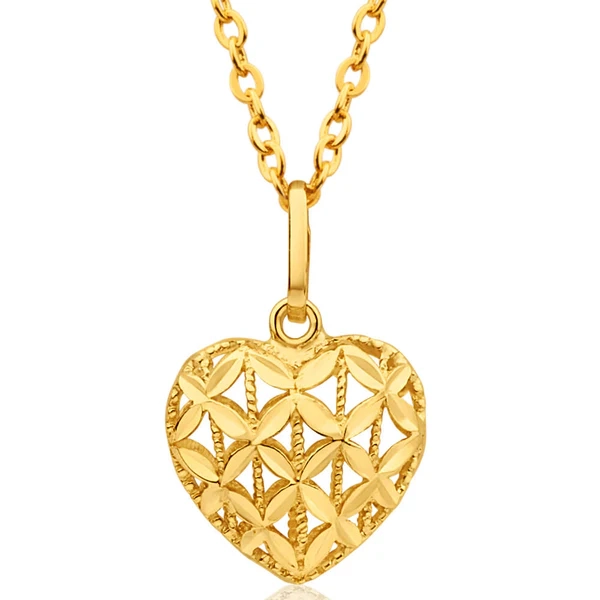 9ct Yellow Gold Diamond Cut Heart Pendant – Shiels Jewellers