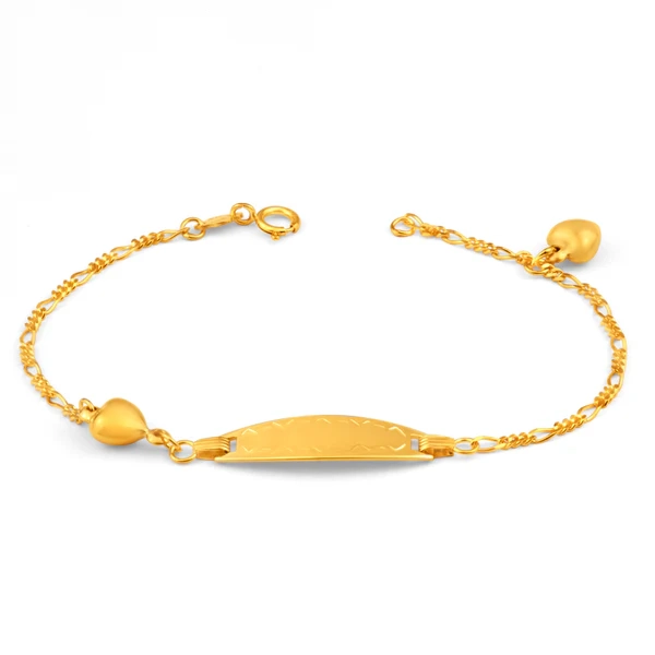 9ct Yellow Gold Figaro 1:3 ID 16cm Bracelet with Heart Charms – Shiels Jewellers