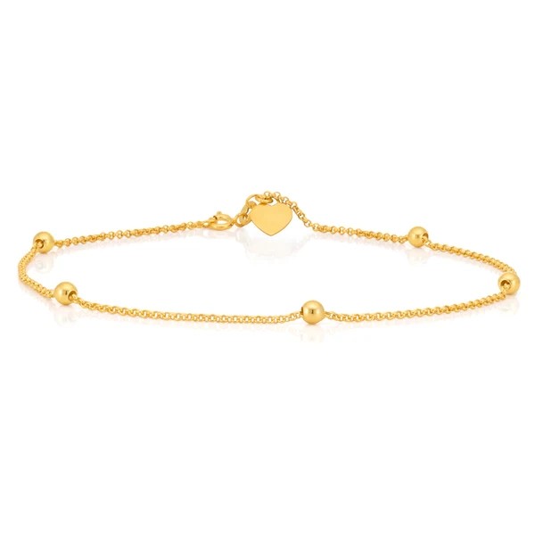 9ct Yellow Gold Filled 27cm Belcher Heart Charm Anklet – Shiels Jewellers