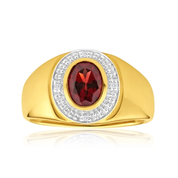 9ct Yellow Gold Garnet and Diamond Gents Ring – Shiels Jewellers