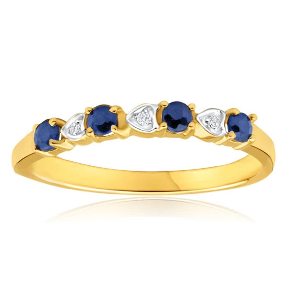 9ct Yellow Gold Natural Black Sapphire and 3 x Diamond Ring – Shiels Jewellers