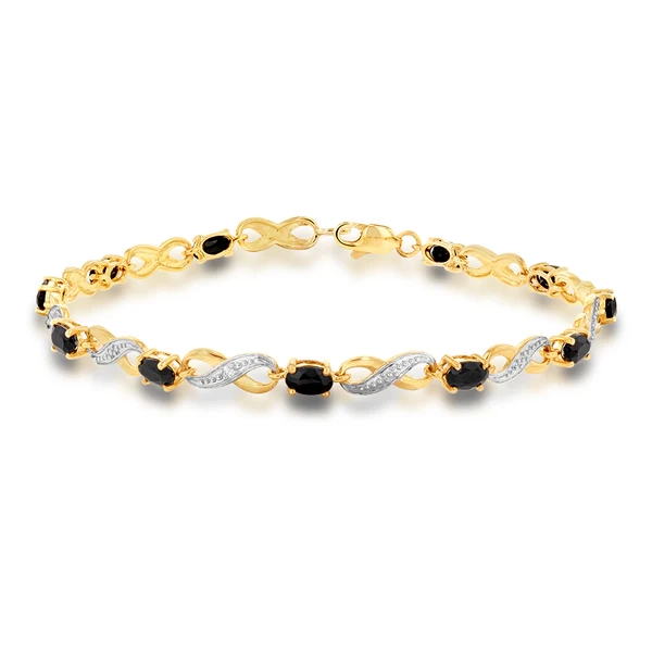 9ct Yellow Gold Natural Black Sapphire and Diamond Infinity Bracelet 1 – Shiels Jewellers