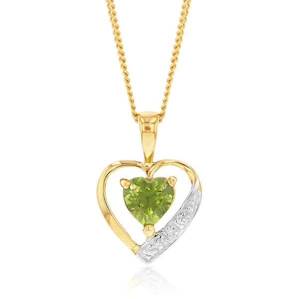 9ct Yellow Gold Peridot and Diamond Heart Pendant – Shiels Jewellers