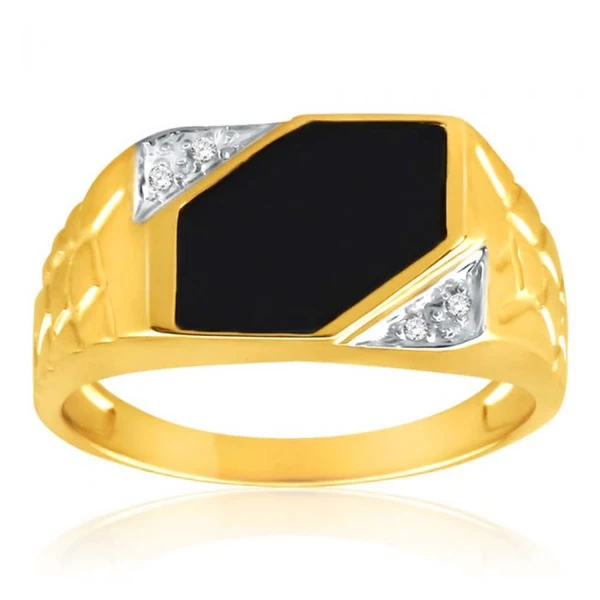 9ct Yellow Gold Plain Onyx and Diamond Patterned Side Gents Ring – Shiels Jewellers