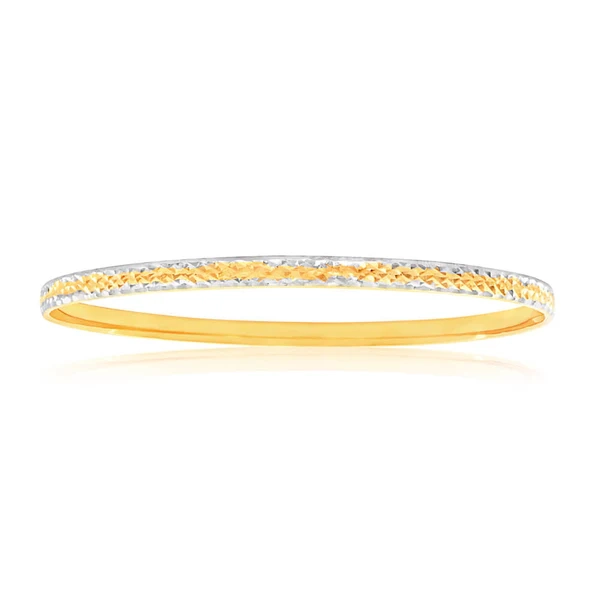 9ct Yellow Gold & Rhodium Gold Bangle with diamond cutting – Shiels Jewellers