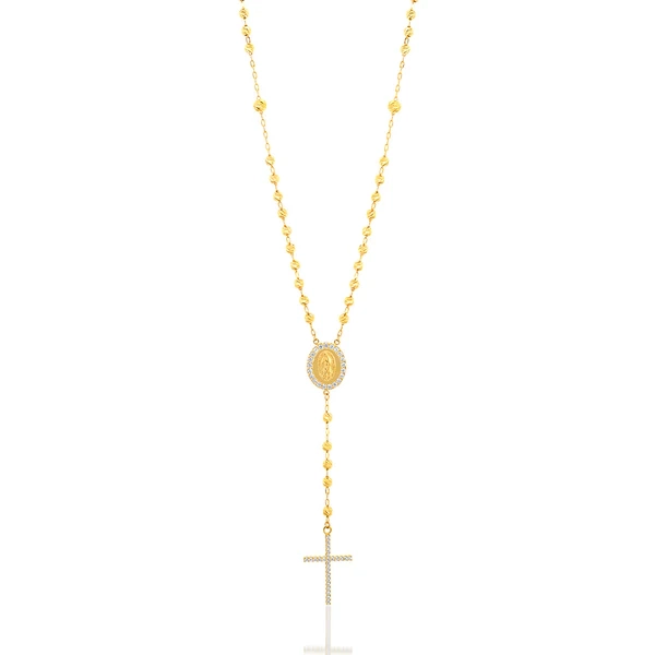 9ct Yellow Gold Rosary Beads with Zirconia Chain – Shiels Jewellers