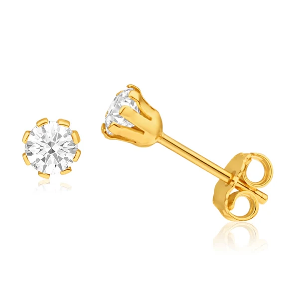 9ct Yellow Gold Silver Filled Cubic Zirconia 4mm Stud Earrings – Shiels Jewellers