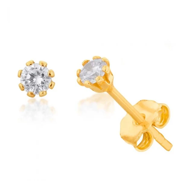 9ct Yellow Gold Silver Filled Cubic Zirconia Claw Stud Earrings – Shiels Jewellers