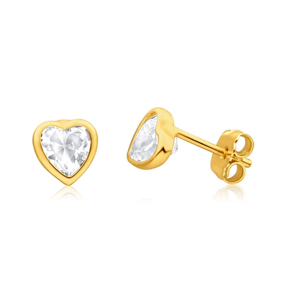 9ct Yellow Gold Silver Filled Cubic Zirconia Heart 5mm Stud Earrings – Shiels Jewellers