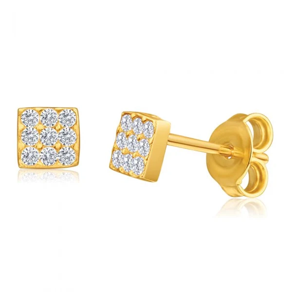 9ct Yellow Gold Silver Filled Cubic Zirconia Square Shape Stud Earring – Shiels Jewellers