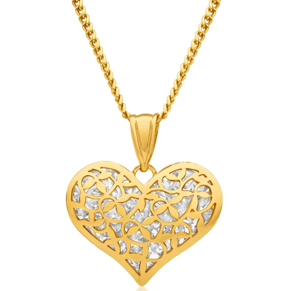 9ct Yellow Gold Silver Filled Diamond Cut Heart Pendant – Shiels Jewellers