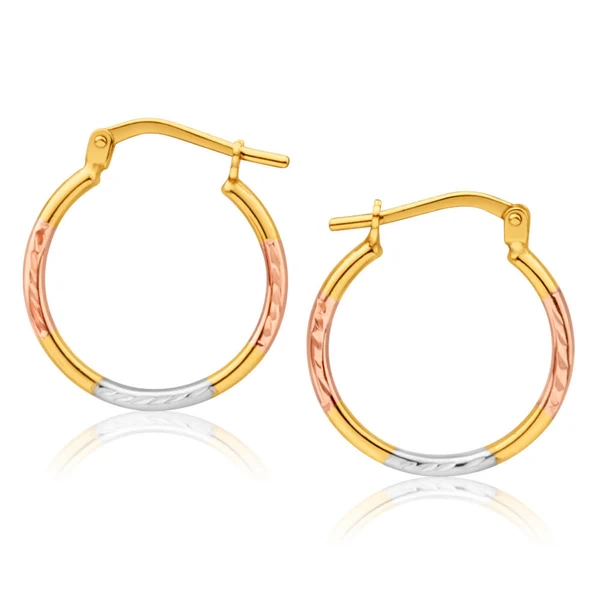 9ct Yellow Gold Silver Filled Fancy Three Tone 15mm Hoop Earrings – Shiels Jewellers