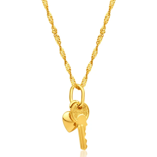 9ct Yellow Gold Silver Filled Heart & Key Pendant With 45cm Chain – Shiels Jewellers