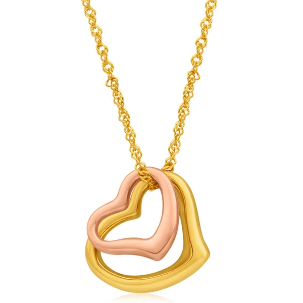 9ct Yellow Gold Silver Filled Open Hearts Pendant With 45cm Chain – Shiels Jewellers