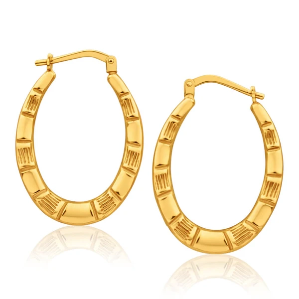 9ct Yellow Gold Silver Filled Oval Bamboo Style 13mm Hoop Earrings – Shiels Jewellers