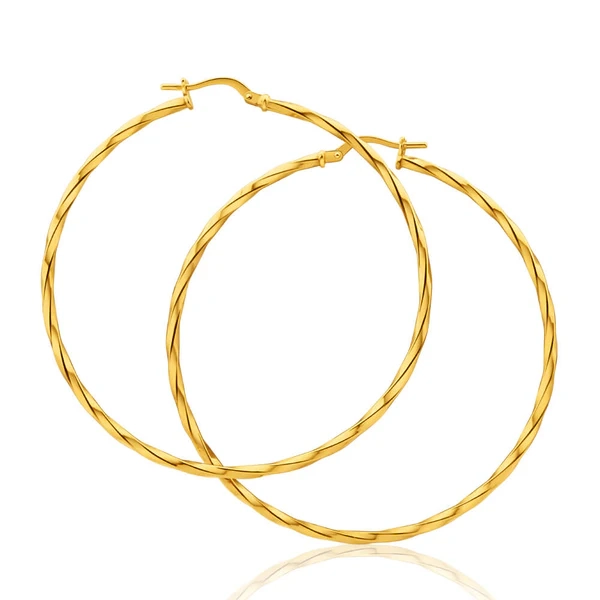 9ct Yellow Gold Silver Filled Twist 50mm Hoop Earrings – Shiels Jewellers