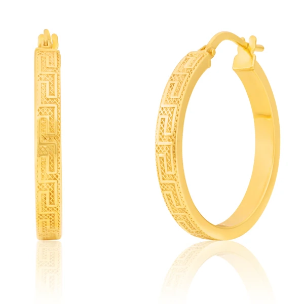 9ct Yellow Gold SilverFilled 20mm Hoop Earrings with Greek Key of Life – Shiels Jewellers