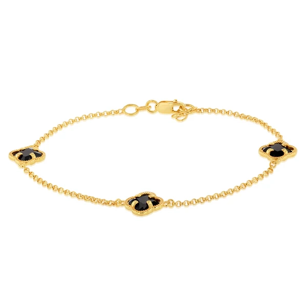 9ct Yellow Gold Silverfilled Black Flower 19cm Bracelet – Shiels Jewellers