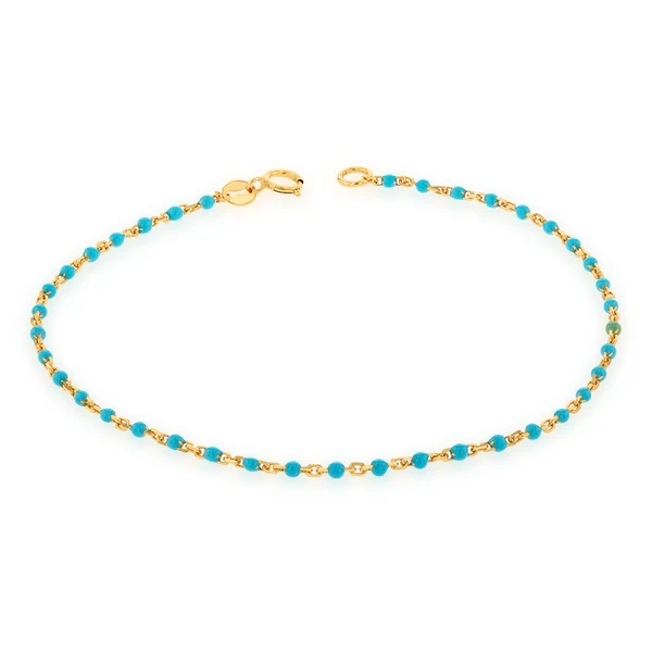 9ct Yellow Gold Turquoise Blue Beads Fancy Bracelet – Shiels Jewellers