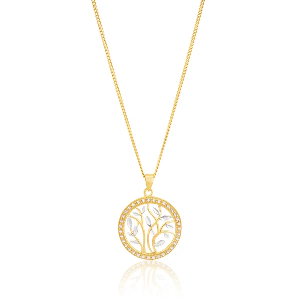 9ct Yellow Gold Two-Tone Leaf Pendant with Milgran and Diamond Cutting – Shiels Jewellers