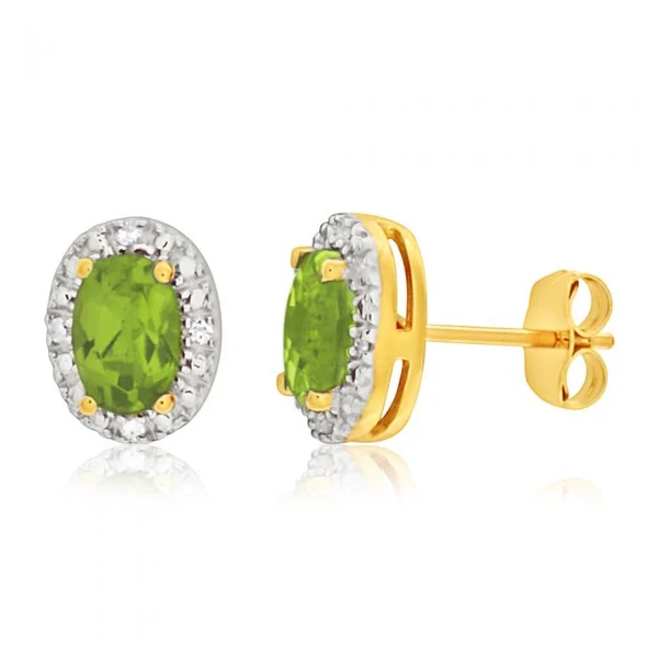 9ct Yellow Gold & White Gold Diamond + Peridot Stud Earrings – Shiels Jewellers