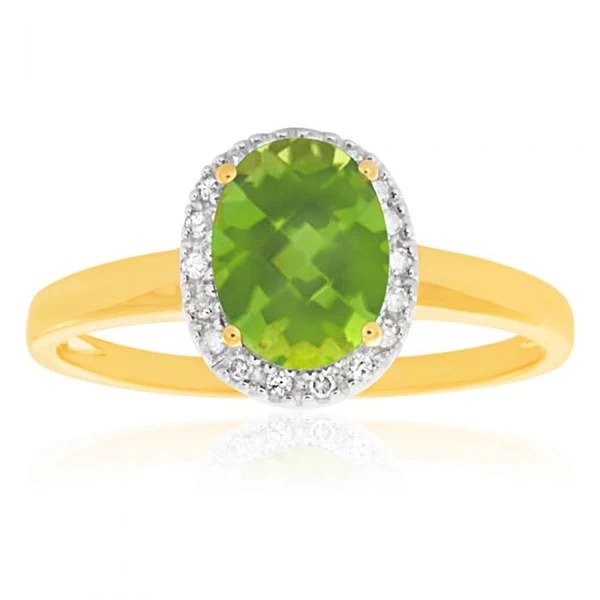 9ct Yellow Gold & White Gold Peridot and Diamond Halo Ring – Shiels Jewellers