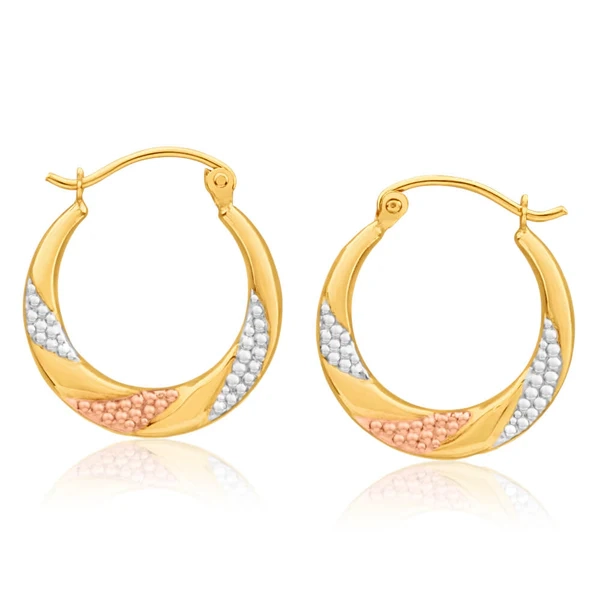 9ct Yellow Gold, White Gold & Rose Gold Fancy Creole Hoop Earrings – Shiels Jewellers