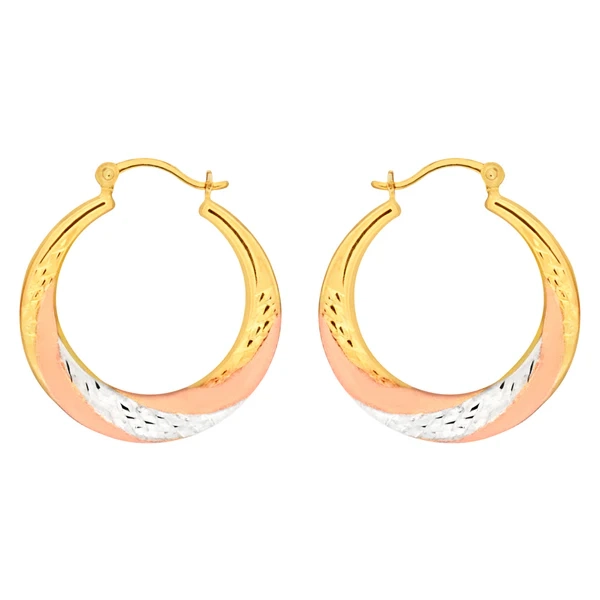 9ct Yellow Gold, White Gold & Rose Gold Swirl Creole Hoop Earrings – Shiels Jewellers